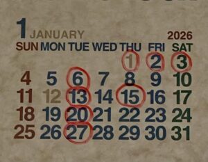 2026年1月の営業日のご案内